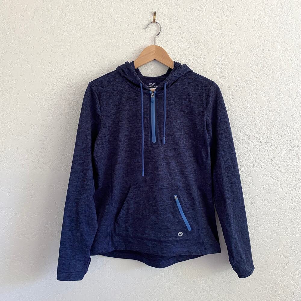 Vineyard Vines Performance Quarter-Zip Hoodie Brushed Fleece‎ Pull Over Blue